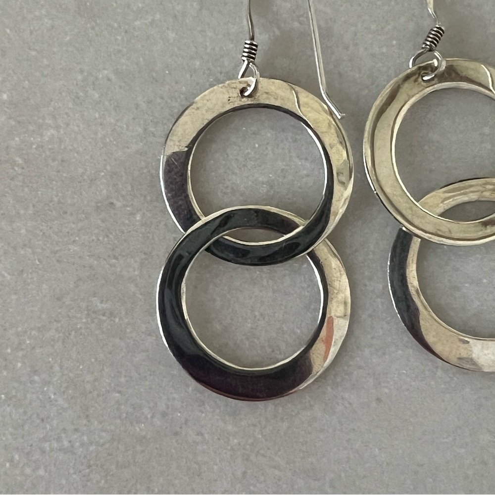 Sterling Silver Flat Double Ring Dangle Earrings - image 8